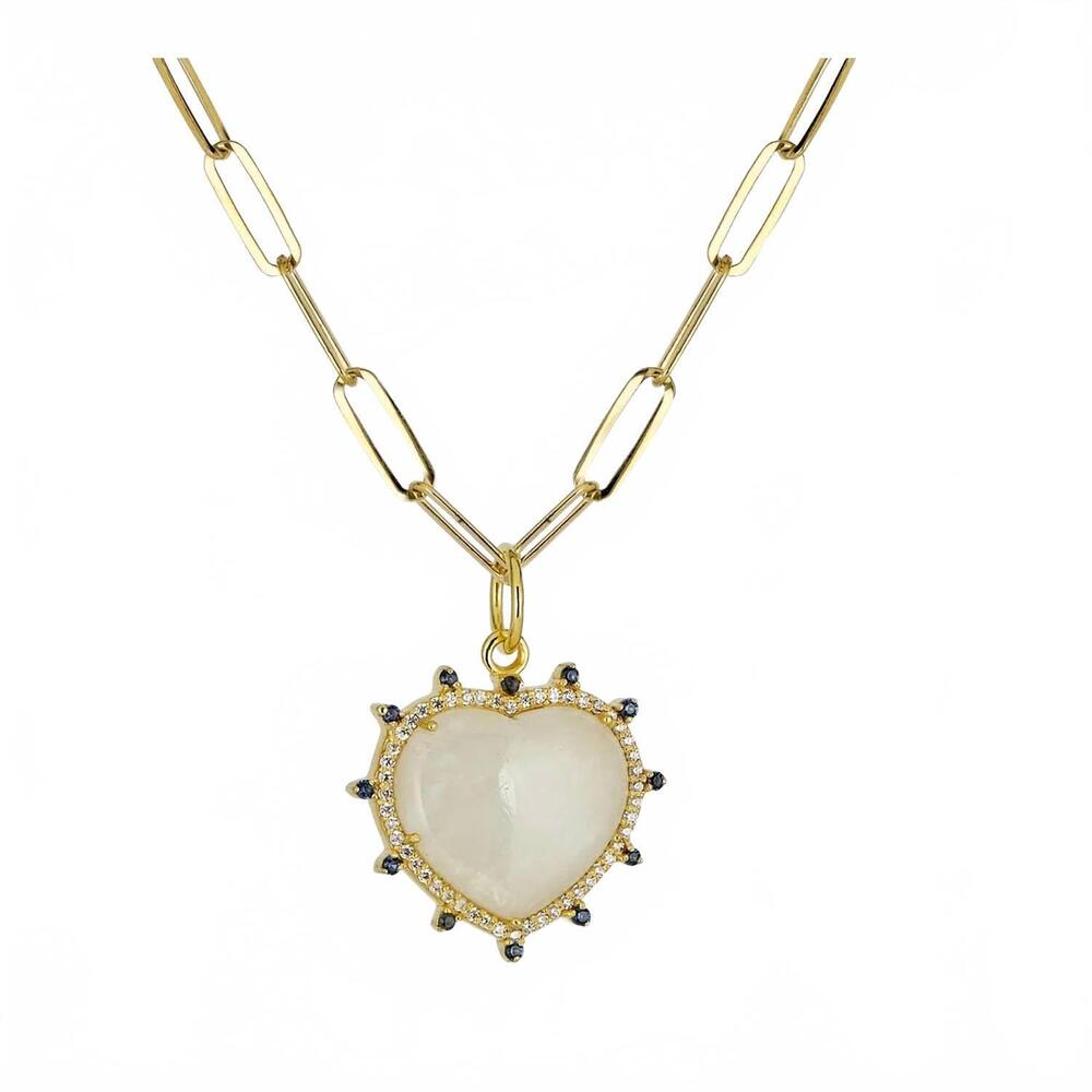 NEW RACHEL REINHARDT women's moonstone heart necklace in gold